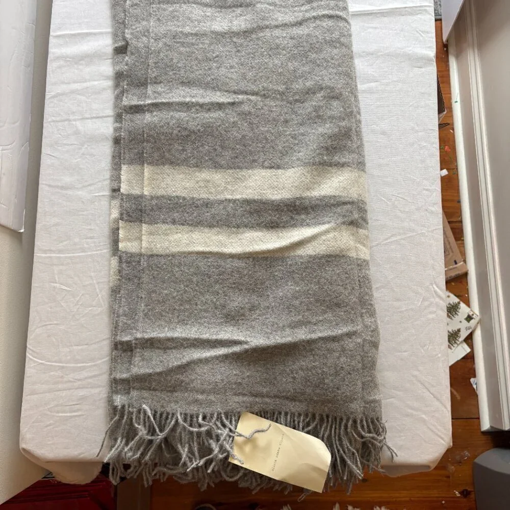 NEW NWT Alicia Adams Alpaca - Alpaca & Wool Blend Blanket Throw Wrap Scarf Grey